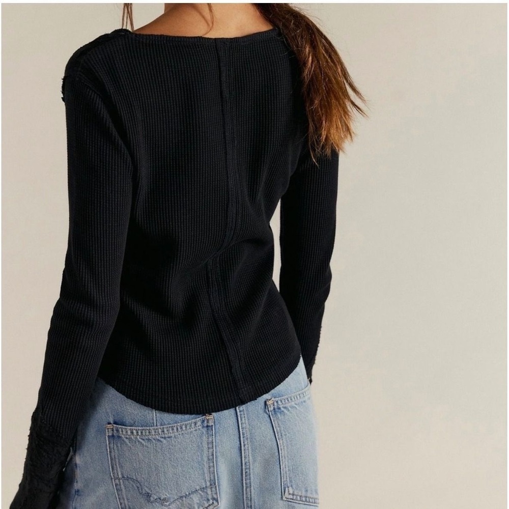 Free People Butterfly Cuff long sleeve thermal tee black XL embroidered new nwt - Picture 4 of 12